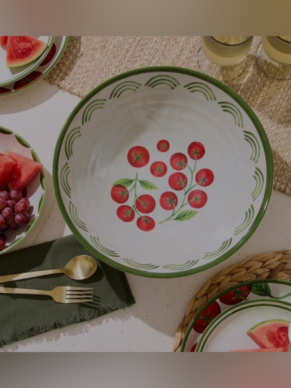Better Homes And Gardens White Tomato 🍅 Ceramic Serving Bowl with Green Trim